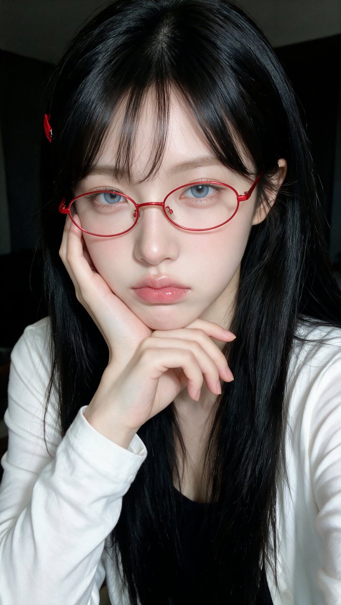 佩戴红色眼镜的写实自拍肖像