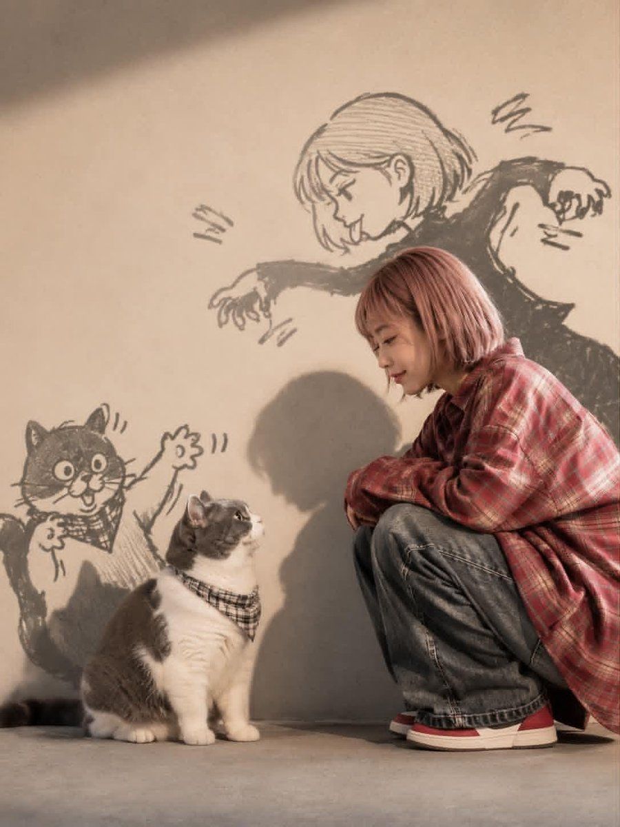 Ritratto lifestyle in stile anime con ombre manga