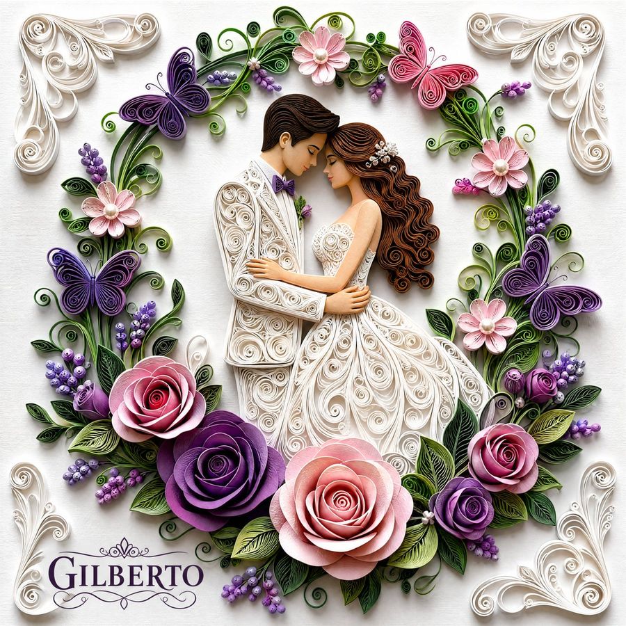 Arte de boda en filigrana de papel 3D