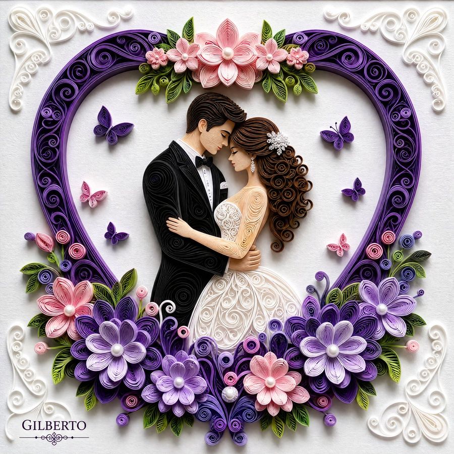 Arte de boda en filigrana de papel 3D