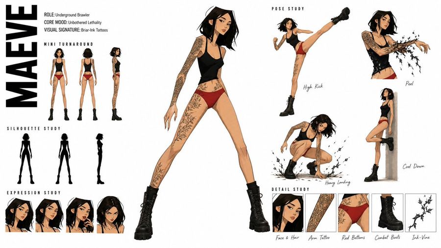 Scheda concept di personaggi di alta moda