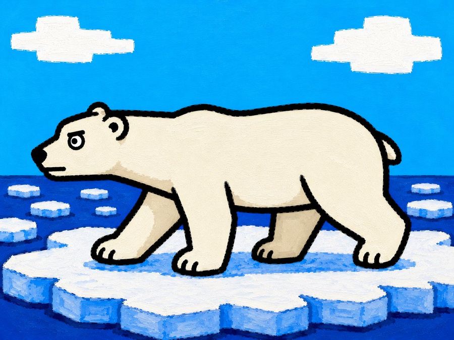Orso polare in stile cartoon su una lastra di ghiaccio