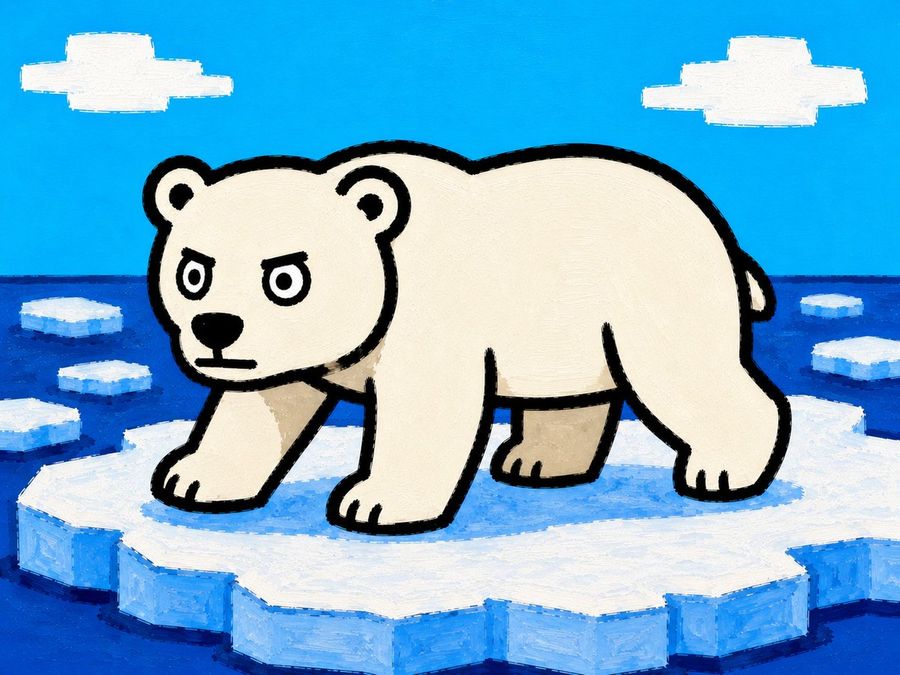 Orso polare in stile cartoon su una lastra di ghiaccio
