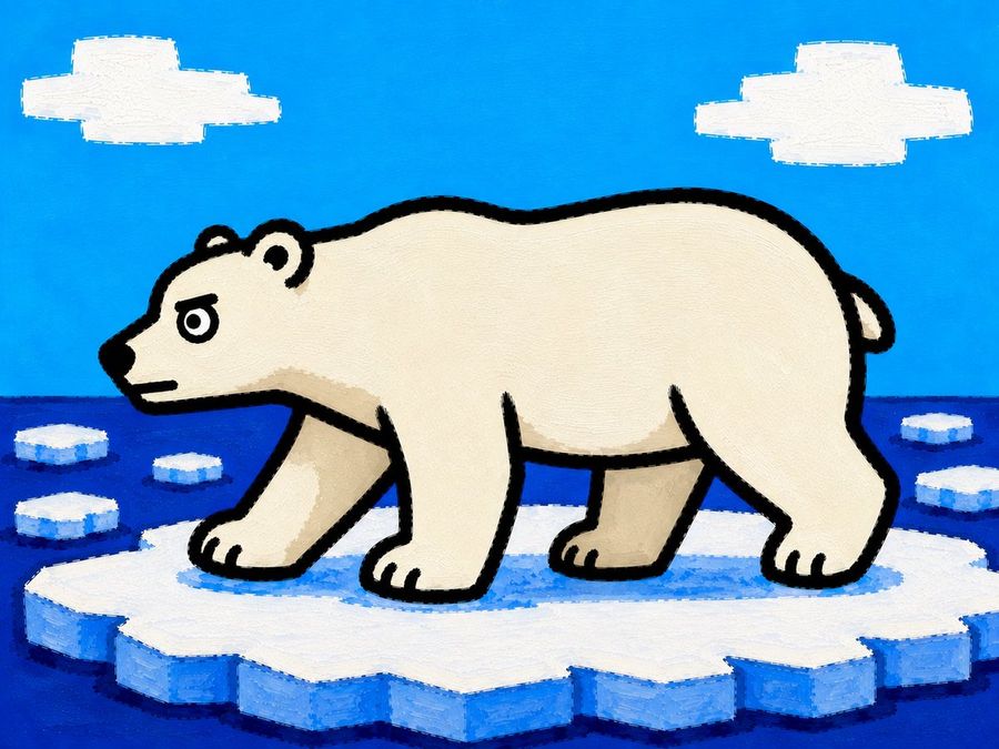 Orso polare in stile cartoon su una lastra di ghiaccio