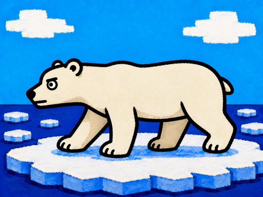 Orso polare in stile cartoon su una lastra di ghiaccio