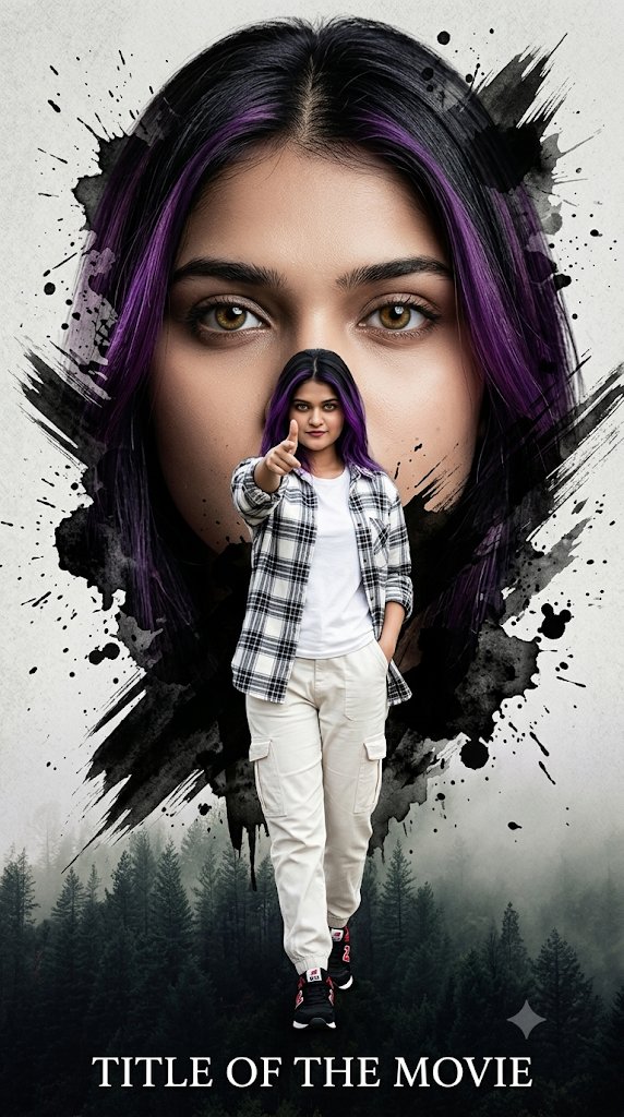 Póster de película con doble exposición de mujer