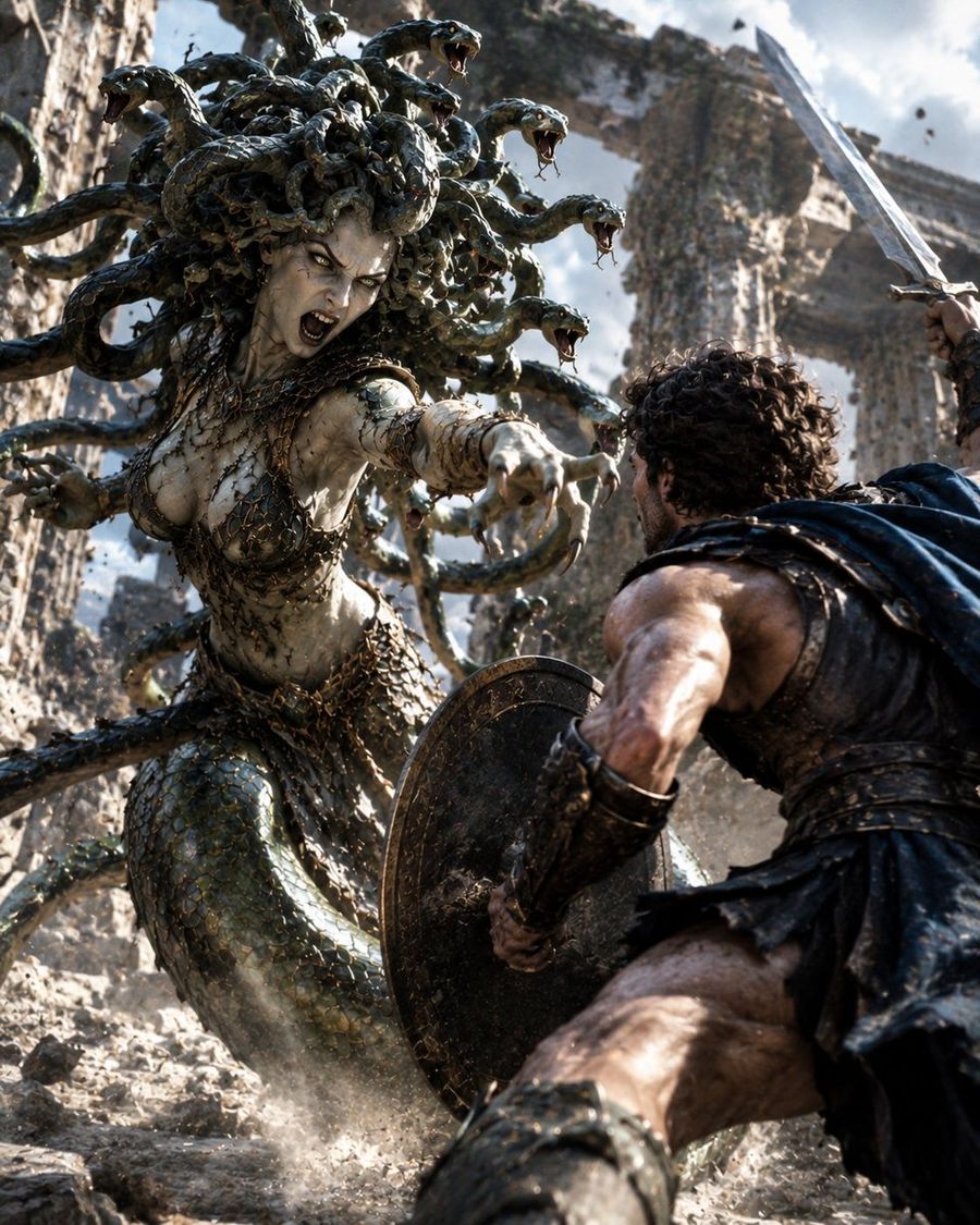 Medusa lucha contra Perseo