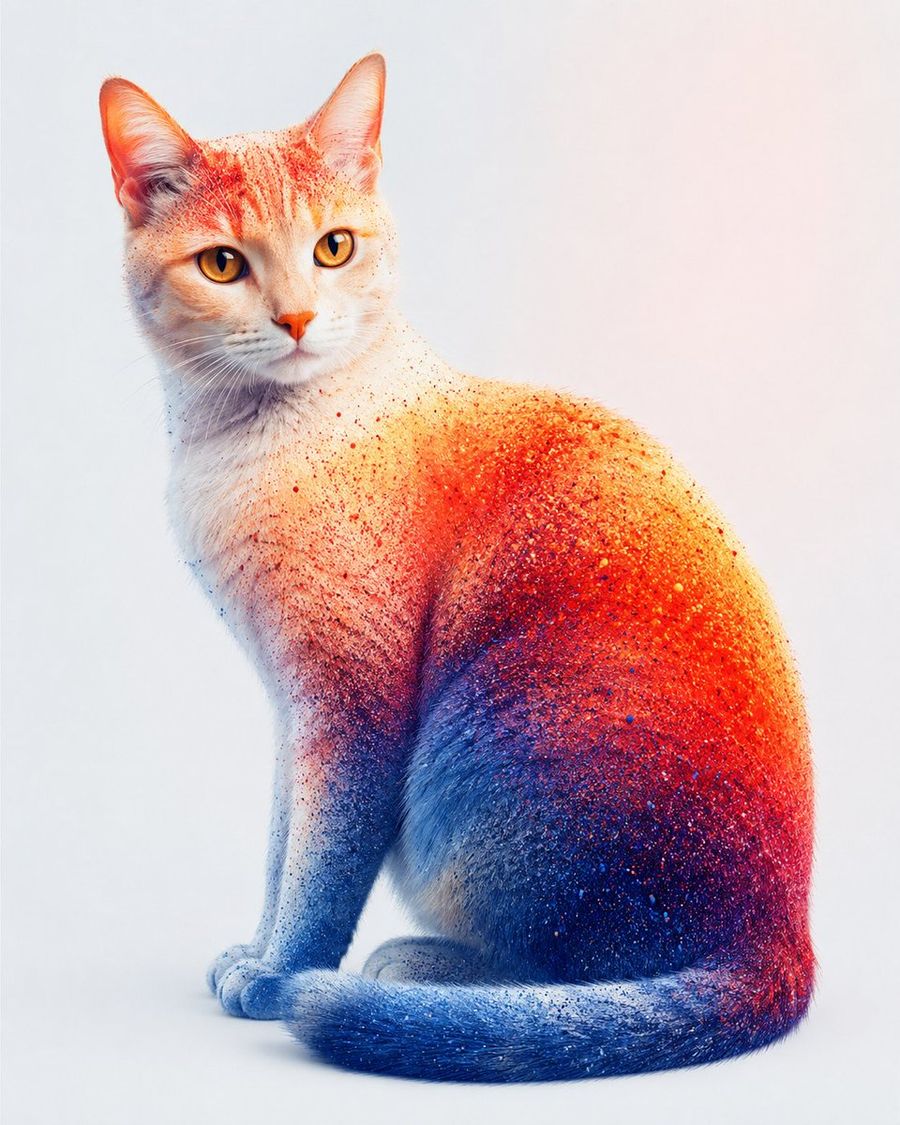 Ritratto di gatto con polvere colorata