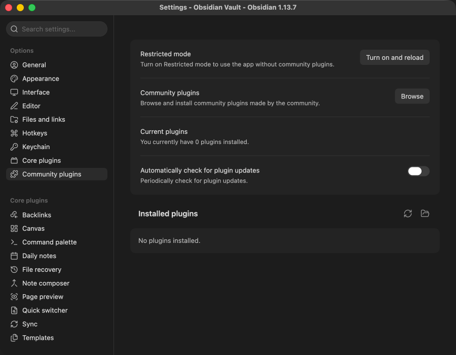 Open the Obsidian community plugin directory.