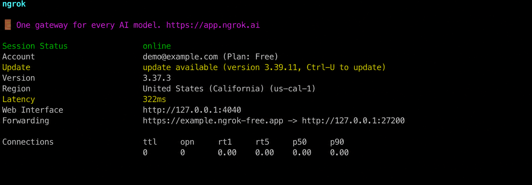 Copy the public HTTPS forwarding address from ngrok.
