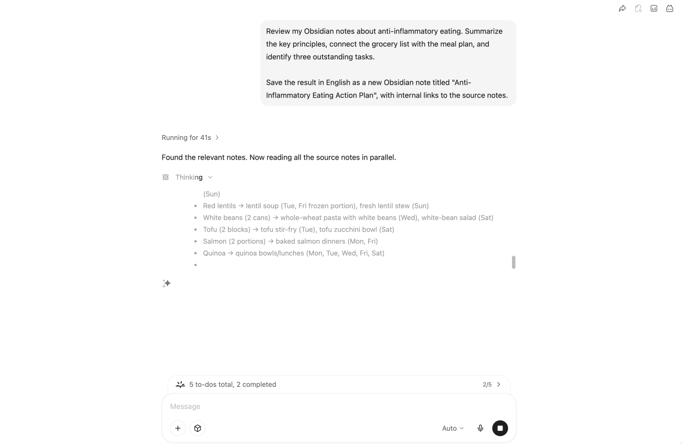YouMind reads the notes and works through the task.