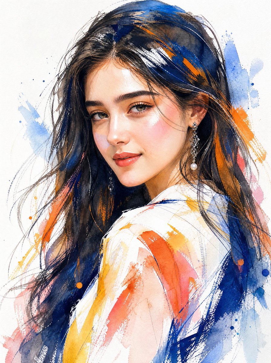 Retrato de mujer en técnica mixta de acuarela