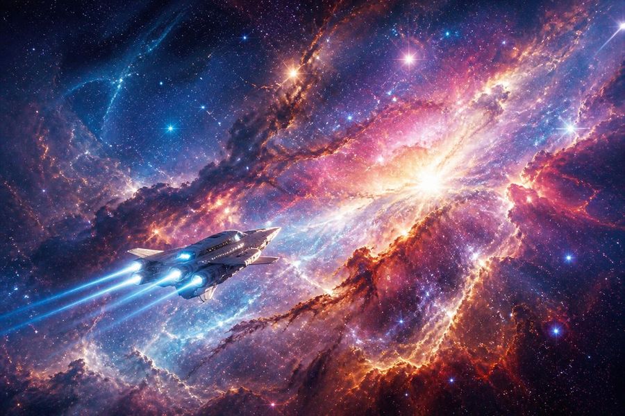 Космический исследовательский корабль в туманности