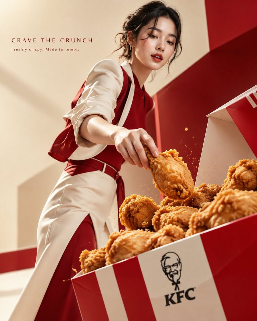 Розкішна реклама смаженої курки KFC у стилі fashion