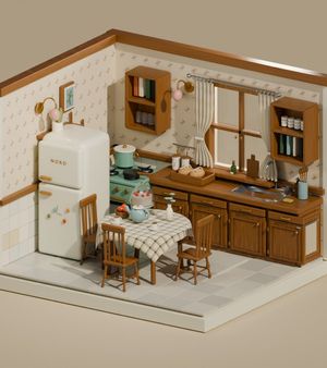 Изометрическая миниатюрная американская кухня