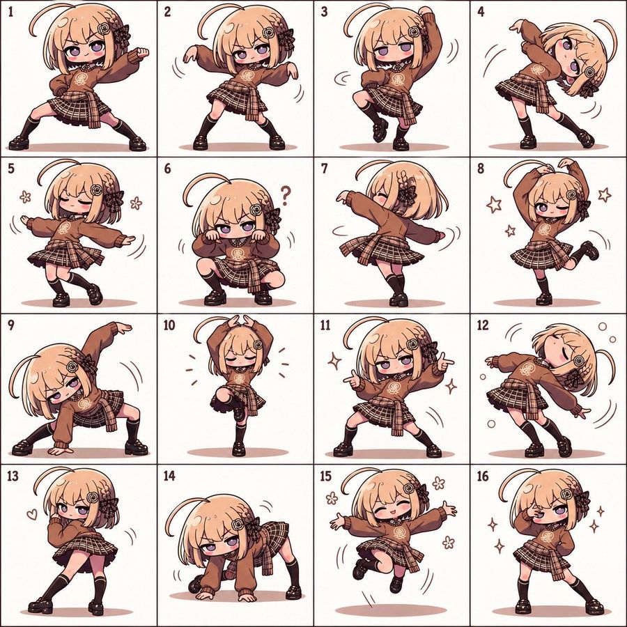 16-Panel Chibi Dance Pose Sheet