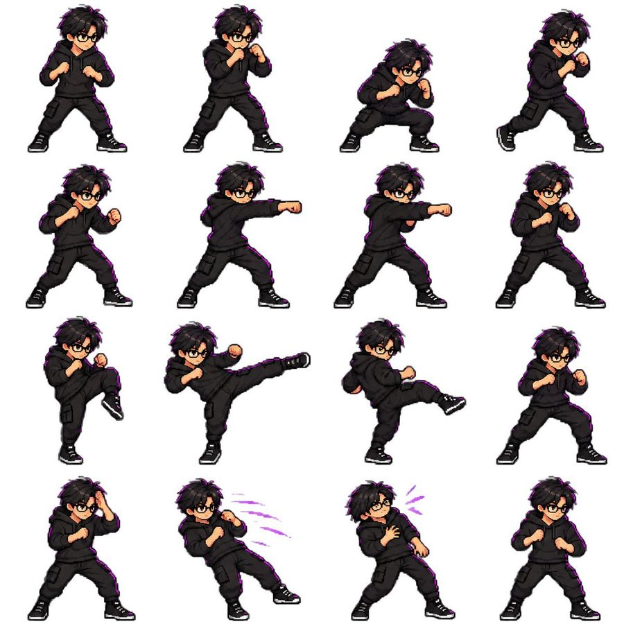 キャラクター戦闘モーションのスプライトシート