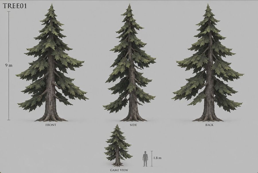 Stylized Pine Tree Game Asset Sheet
