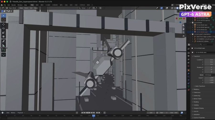 Escena 3D de persecución de lanzadera a alta velocidad