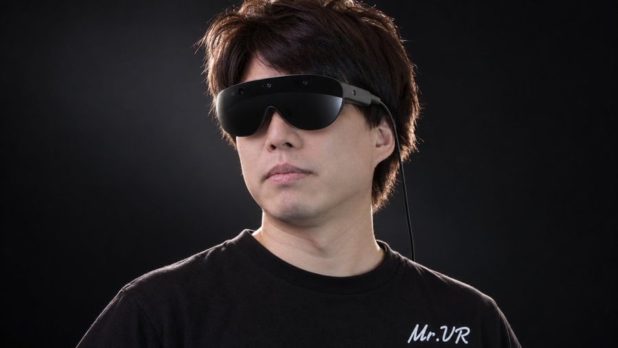 Thin Mixed-Reality Headset Close-Up