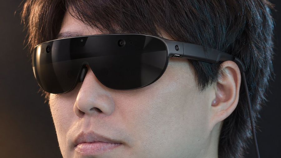 Thin Mixed-Reality Headset Close-Up