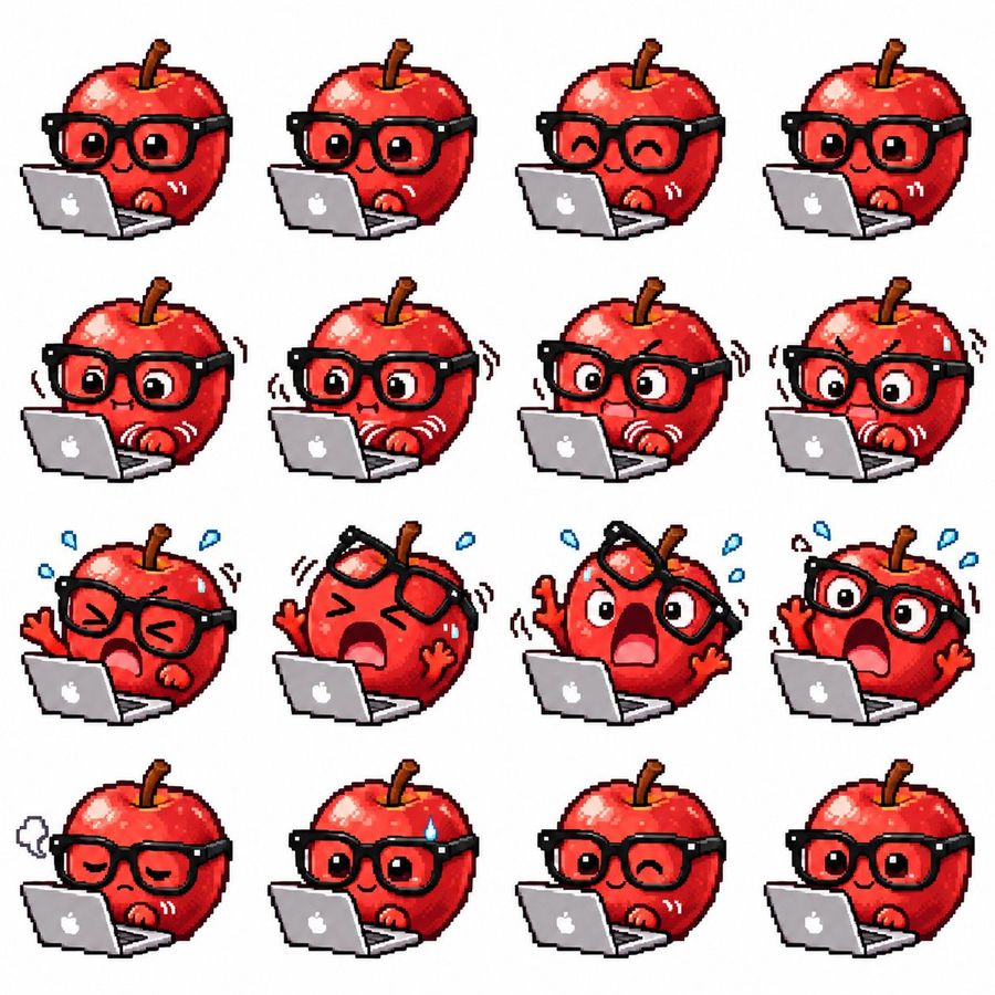 Apple Mascot Pixel Sprite Sheet