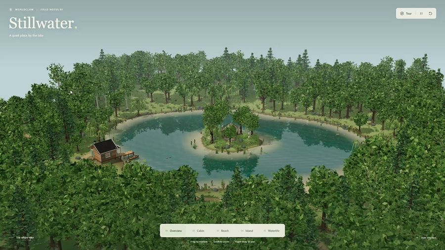 Generación de un mundo 3D: Cabaña acogedora junto al lago