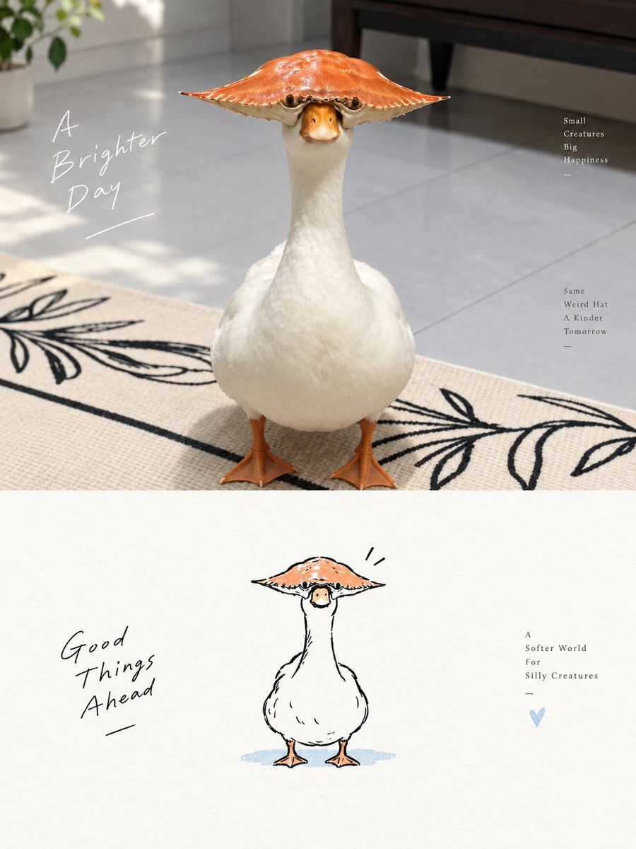 Duck Wearing Crab Shell Hat