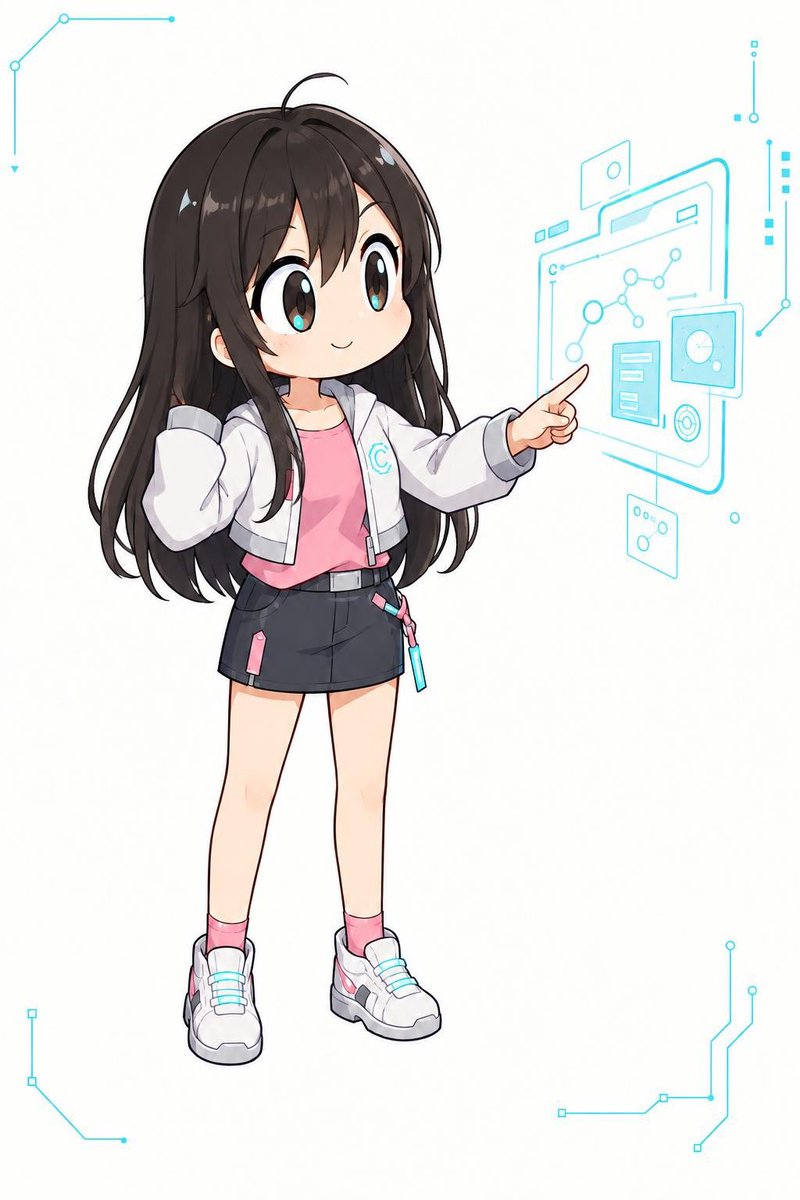Chibi Girl Pointing at Hologram