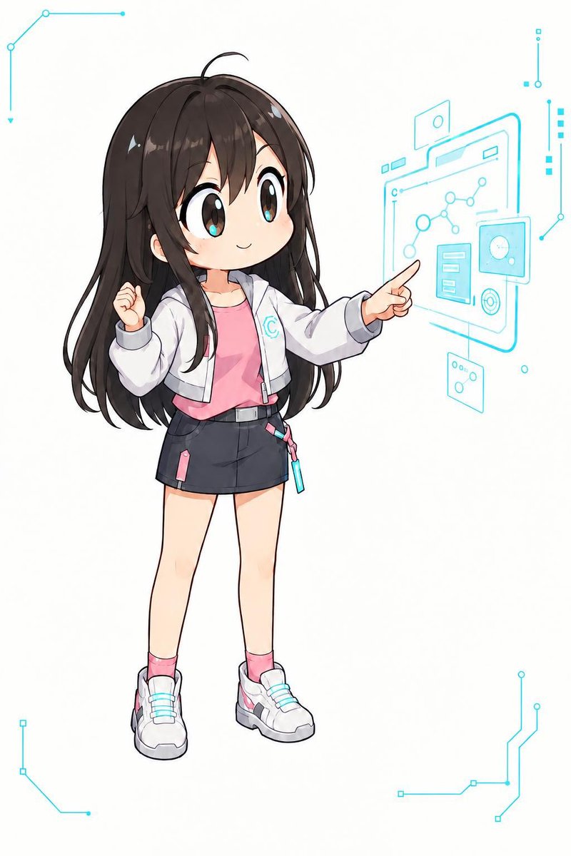 Chibi Girl Pointing at Hologram