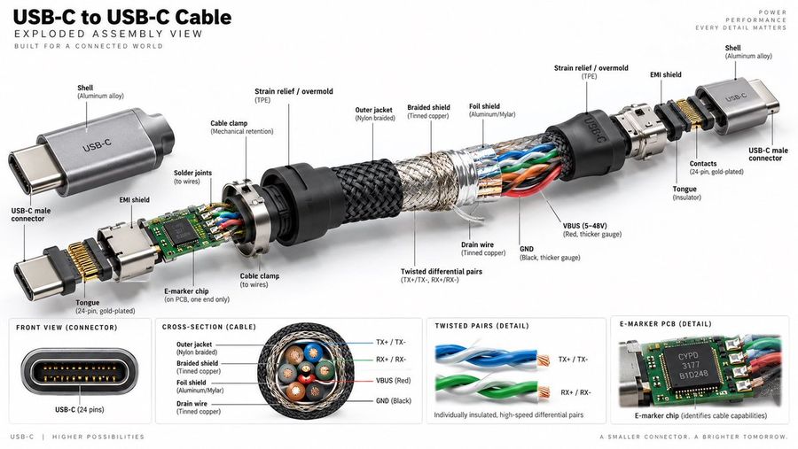 USB-C Cable Exploded Assembly Infographic