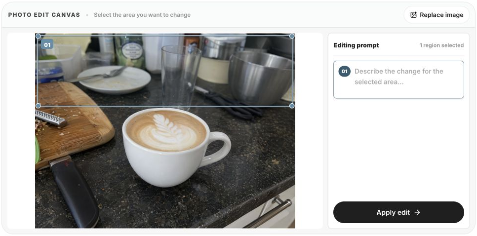 Selecting the coffee photo background in the English interface