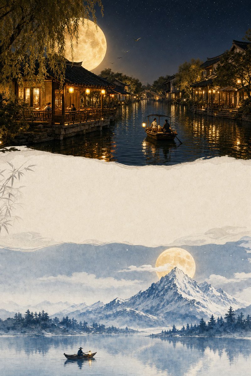 GPT Image 2 Dual Panel Moon Night Poster
