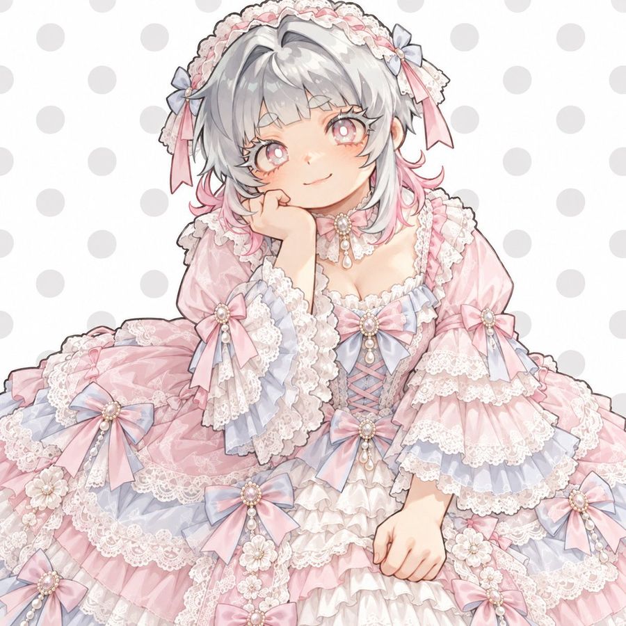 Cute Anime Girl in Pastel Pink Lolita Dress