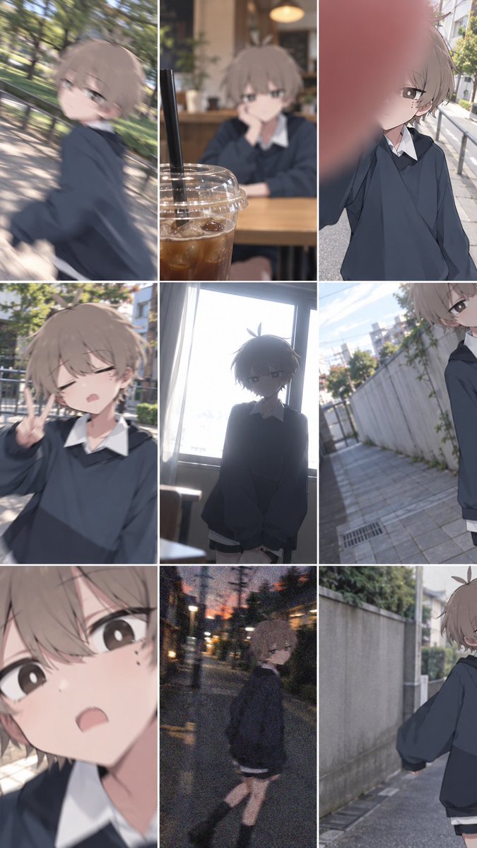9-Panel Candid Anime Photo Grid