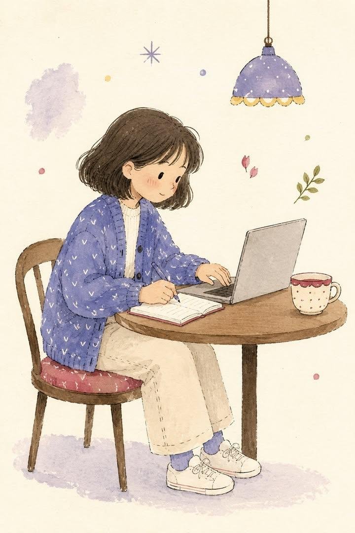 Folk Art Cafe Study Illustration Prompt