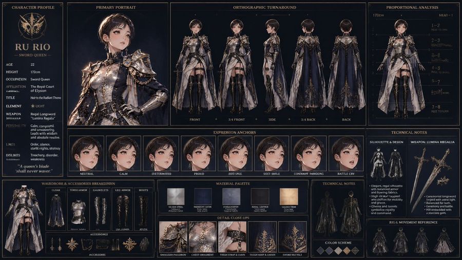 Anime Character Design Sheet: Sword Queen