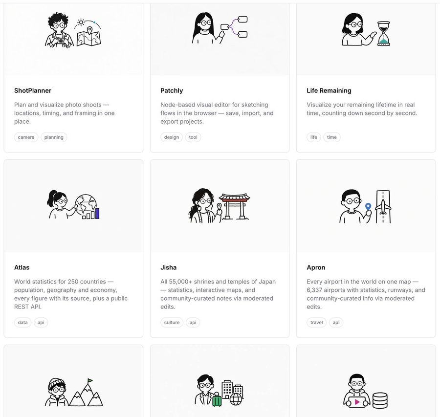 Minimalist Portfolio Grid with Line Art Icons