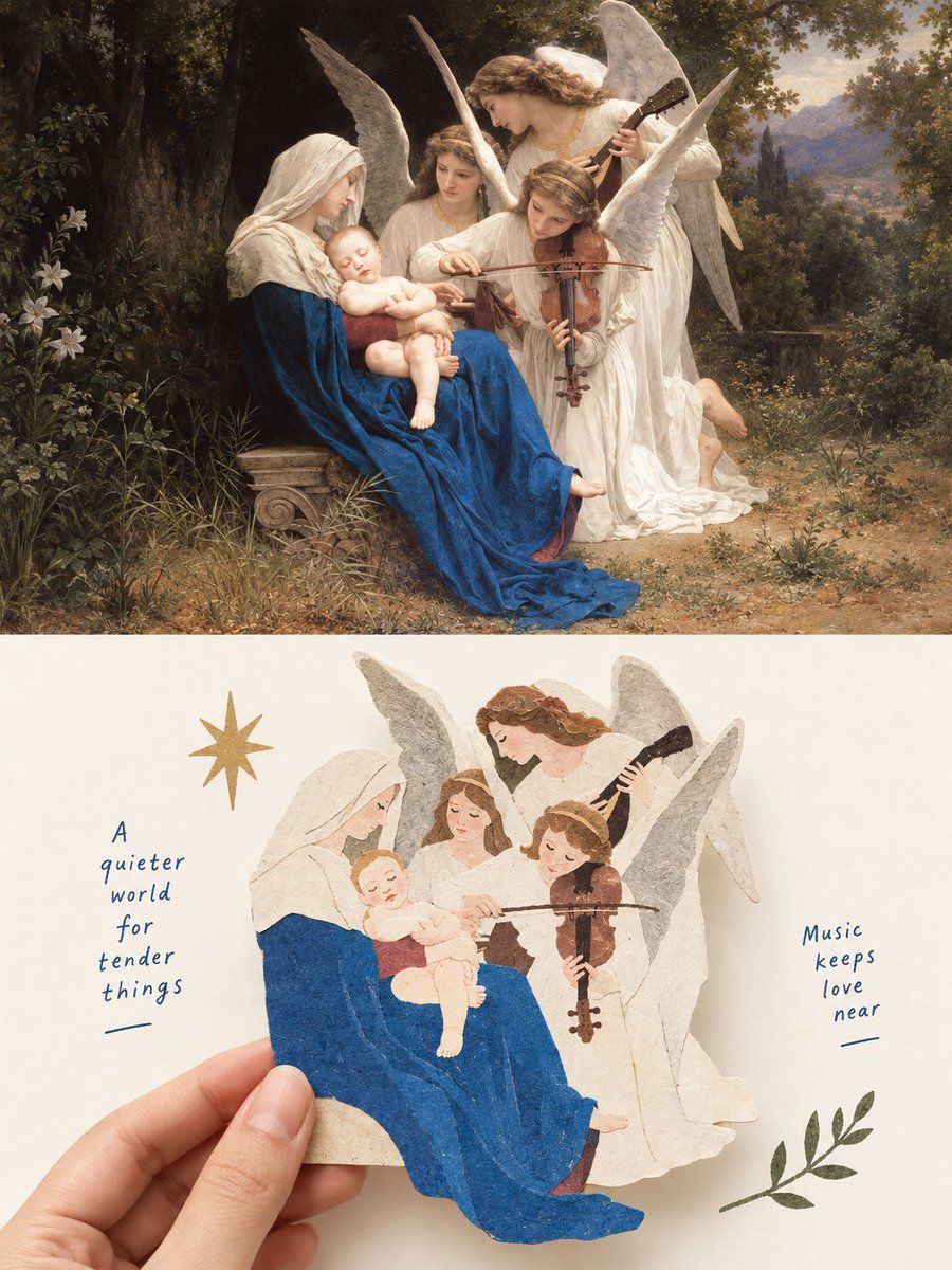Madonna & Angels: Oil Painting Meets Paper Cutout