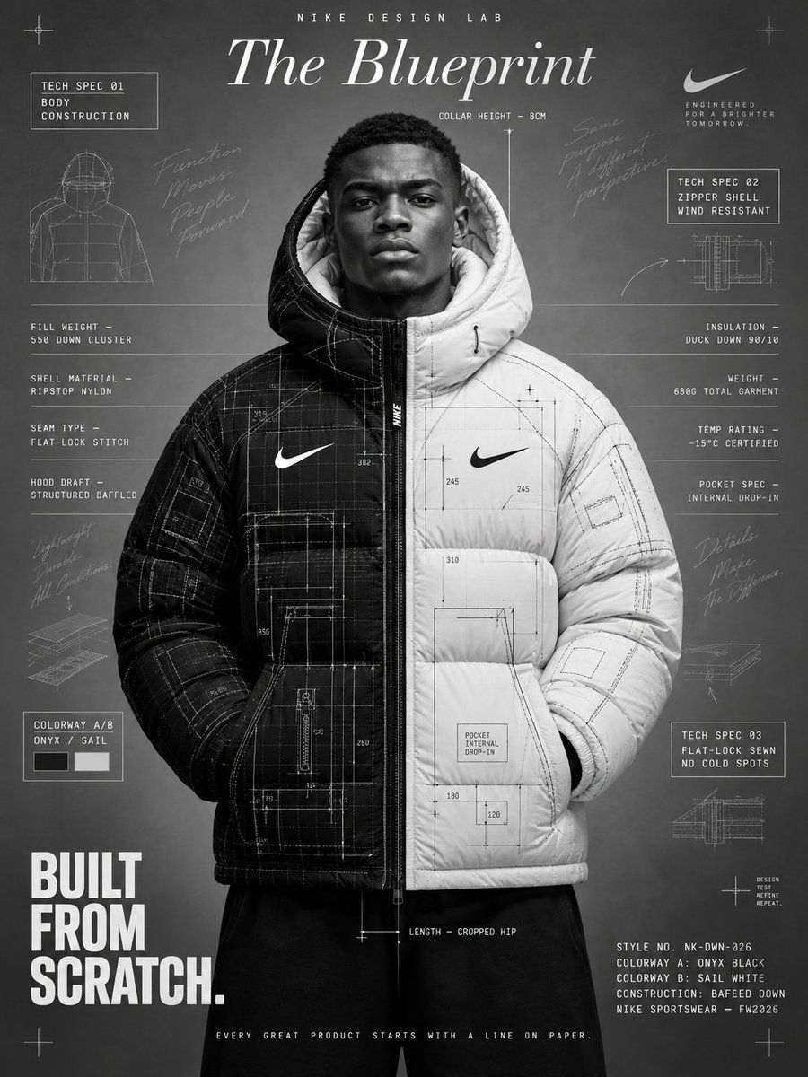 Monochrome Nike Puffer Blueprint Ad