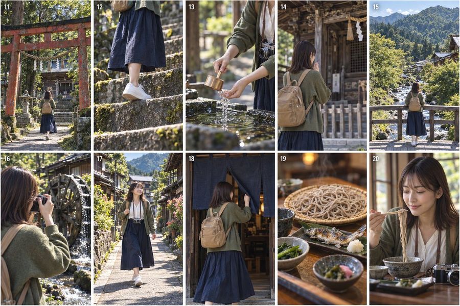 Japanese Travel Vlog Storyboard Grid
