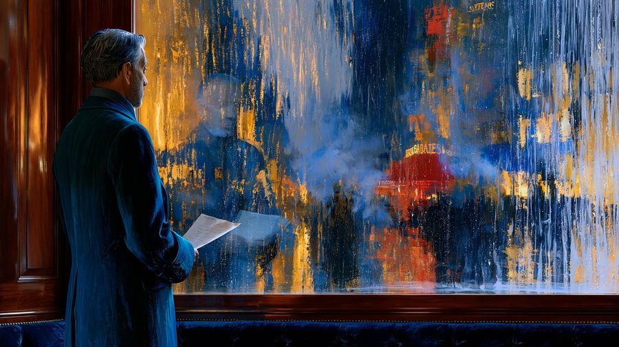 Man Reading by Rainy Window