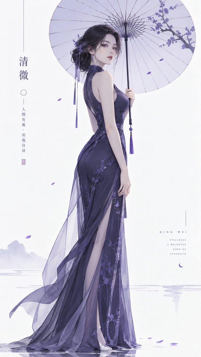 Minimalist Oriental Woman Umbrella Illustration