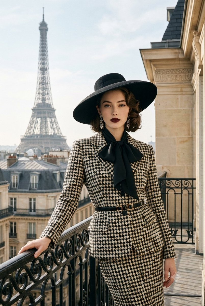Vintage Parisian Fashion Editorial with Eiffel Tower