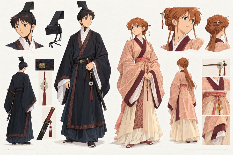 Anime Character Design Sheet: Traditional Hanfu Couple