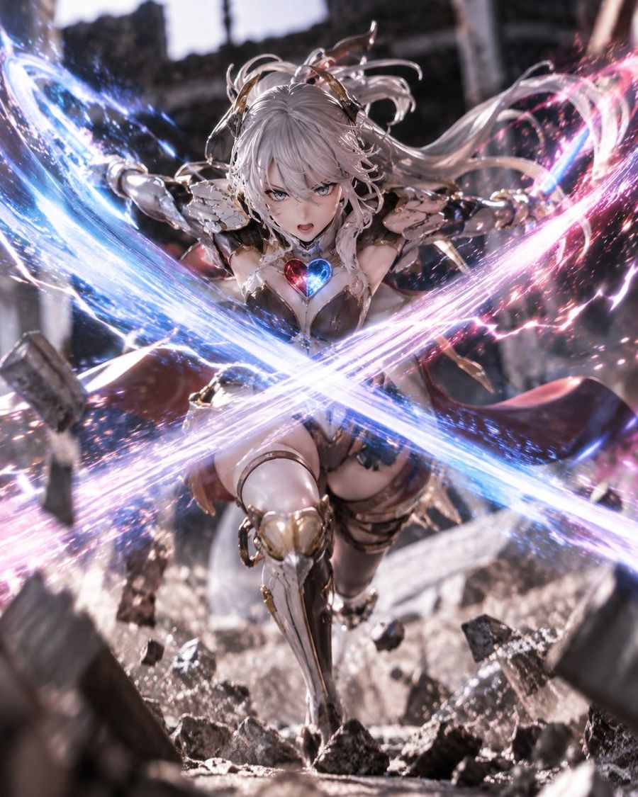 Silver-haired Anime Warrior with Energy Swords