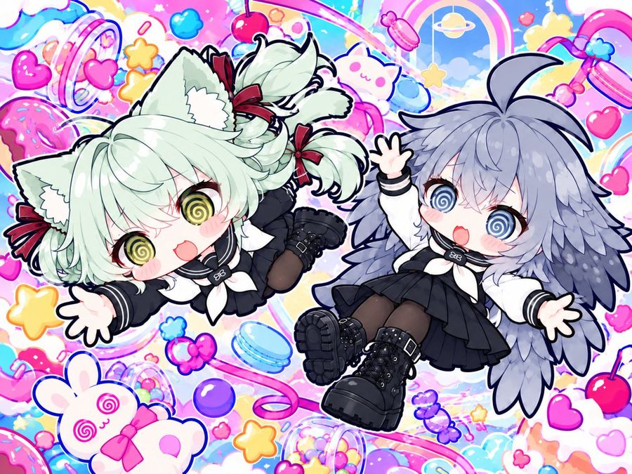 Pop Cute Chibi Girls with Spiral Eyes