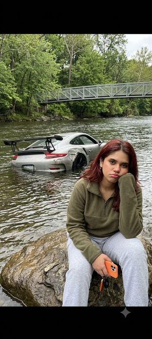 Woman By Submerged Porsche