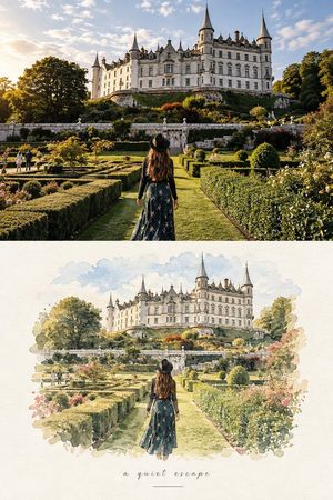 Travel Photo Watercolor Split Composition Prompt - 1