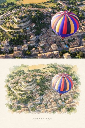 Travel Photo Watercolor Split Composition Prompt - 2
